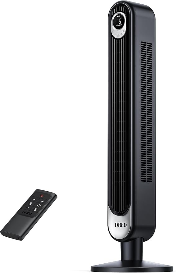 Dreo Ventilador de torre para quarto, ventilador oscilante de 90°, 7,6 m/s, 28dB silencioso para dormir, 6 velocidades, 4 modos, temporizador de 12H, 106 cm, sem lâmina, remoto, para casa, escritório