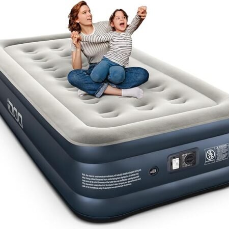iDOO Colchão de ar duplo de luxo com bomba embutida, colchão inflável de 45,72 cm, colchão inflável para hóspedes e casa, cama de ar, colchon inflável, colchão de ar técnico atualizado de quatro