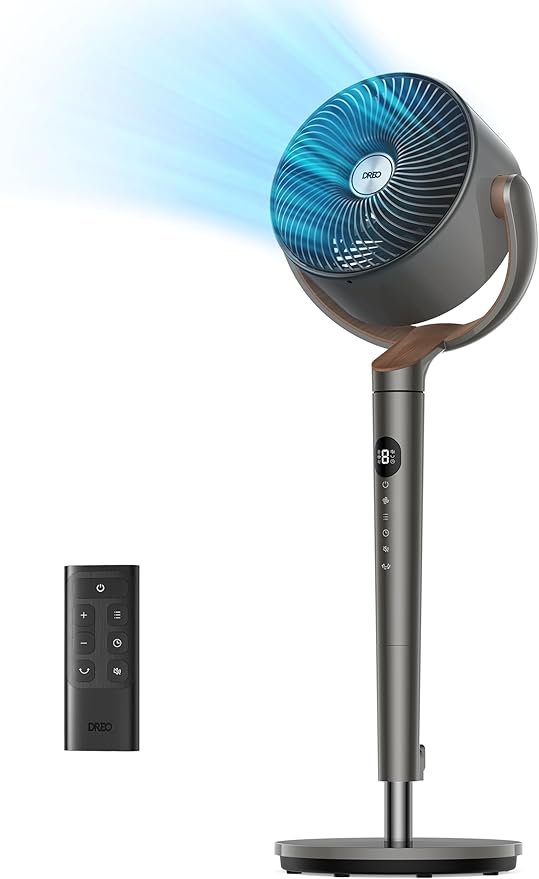 Dreo Ventilador para quarto, ventiladores oscilantes de 120°, ventilador de chão silencioso com motor CC, ventiladores de pedestal de 26 m para sala, 8 velocidades, 3 modos, 20dB, vertical manual
