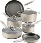 Anolon Achieve Conjunto de panelas e frigideiras antiaderentes anodizadas rígidas, 10 peças - prata