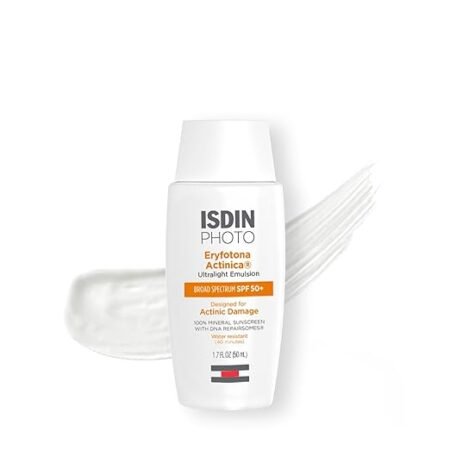 ISDIN Eryfotona Actinica Óxido de zinco e protetor solar 100% mineral amplo espectro FPS 50+, sem gesso branco, adequado para peles sensíveis