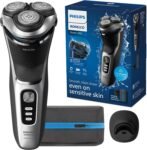 Philips Norelco Shaver Série 3900, barbeador elétrico úmido e seco, P-Cap, bolsa de viagem, suporte de carregamento, azul tempestade, modelo S3341/92