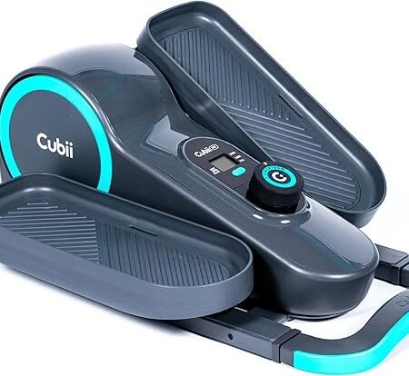 Cubii GO Aqua – Elíptico compacto sussurro silencioso sob a mesa com monitor LCD, resistência ajustável, design portátil com alça telescópica e rodas