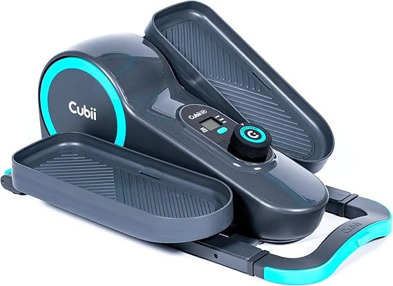 Cubii GO Aqua – Elíptico compacto sussurro silencioso sob a mesa com monitor LCD, resistência ajustável, design portátil com alça telescópica e rodas