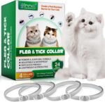 Colar anti-pulgas e carraças para gatos-4 peças colar antiparasitário proteção para 24 meses, tamanho único, ajustável e impermeável - colar anti-pulgas gatos