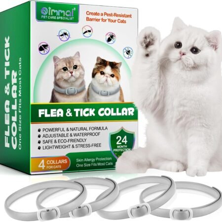 Colar anti-pulgas e carraças para gatos-4 peças colar antiparasitário proteção para 24 meses, tamanho único, ajustável e impermeável - colar anti-pulgas gatos