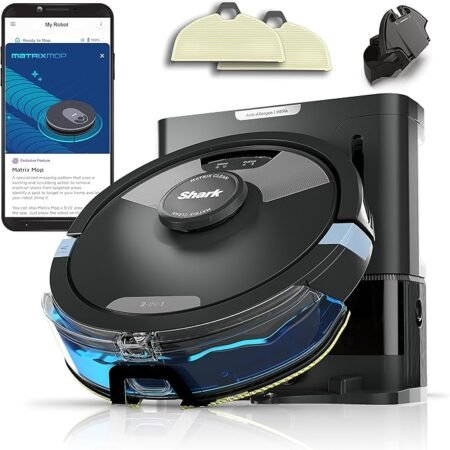 Shark Robô aspirador e esfregão Matrix Plus 2 em 1 com esfregão sônico, limpeza de matriz, mapeamento doméstico, base autovazia sem bolsa HEPA, CleanEdge, para pelos de animais de estimação, Wi-Fi.