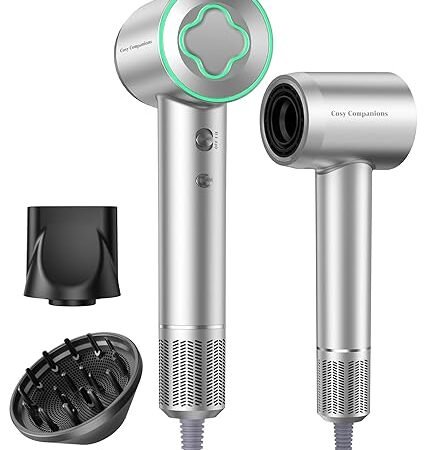 Secador de cabelo – Secador de cabelo iônico negativo com motor sem escova de alta velocidade de 150.000 RPM para secagem rápida, secador de cabelo com controle térmico de baixo ruído com difusor