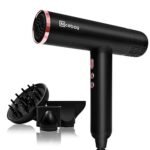Nicebay Secador de cabelo iônico com difusor, secador profissional com 3 acessórios, motor sem escova de alta velocidade 110.000RPM para secagem rápida, leve, baixo ruído, 1600 W