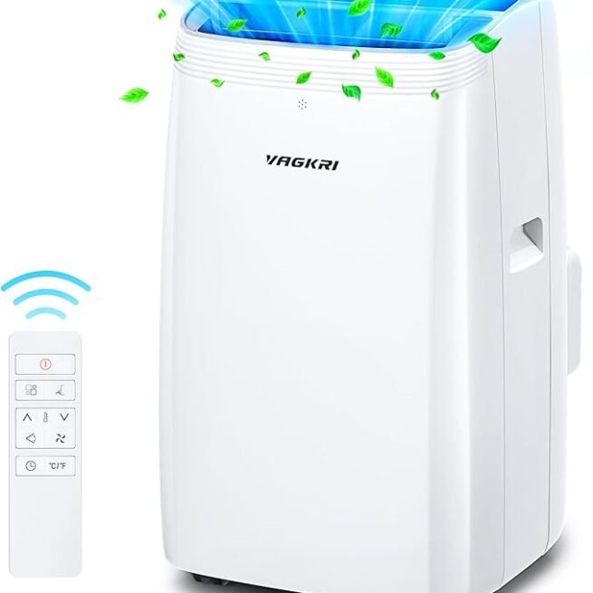 VAGKRI Condicionadores de ar portáteis 14000 BTU ASHRAE (10.200 BTU DOE/SACC), unidade CA 3 em 1 com ventilador e desumidificador esfria até 700 m², modo inteligente/hibernação, 3 velocidades