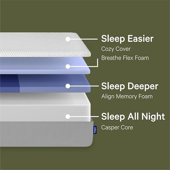 Casper Sleep Original Foam, Colchão King Size com Zoneed SupportTM - Cama de espuma viscoelástica média firme em uma caixa - Teste de 100 noites - 10 anos de garantia - Colchão CertiPUR-US, cinza
