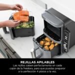 Ninja Double Stack XL Fritadeira de ar, 9,5 l, cesta vertical dupla, 4 níveis de cozedura, 2 cestas e 2 grelhas, design para economizar mais espaço, 6 funções de cozedura, 8 porções, em cinzento.