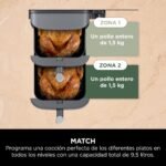 Ninja Double Stack XL Fritadeira de ar, 9,5 l, cesta vertical dupla, 4 níveis de cozedura, 2 cestas e 2 grelhas, design para economizar mais espaço, 6 funções de cozedura, 8 porções, em cinzento.