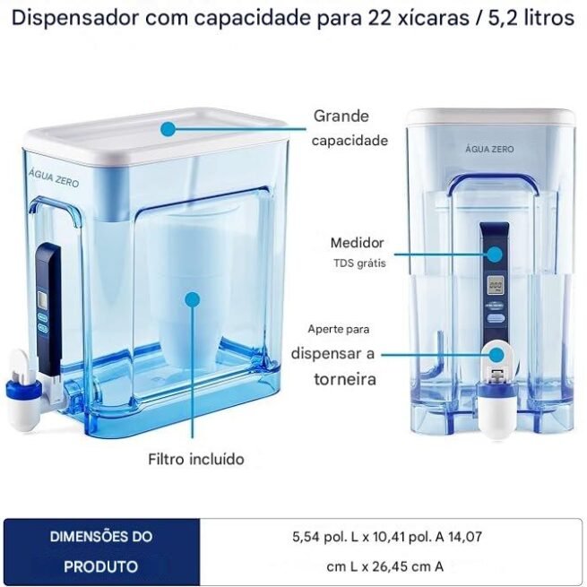 ZeroWater Dispensador de jarro de filtro de água de 5 estágios pronto para leitura de 22 xícaras com filtro de água zero TDS de 5 estágios 0 – Certificado IAPMO para reduzir metais, cloro, chumbo