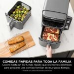 Ninja Double Stack XL Fritadeira de ar, 9,5 l, cesta vertical dupla, 4 níveis de cozedura, 2 cestas e 2 grelhas, design para economizar mais espaço, 6 funções de cozedura, 8 porções, em cinzento.