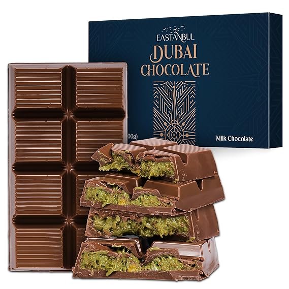 Eastanbul Dubai Chocolate Bar Pistachio, 7oz, Premium Pistachio Dubai Chocolate Bar, Viral Candy with Shredded Phyllo Dough, Knafeh, Gift Box.