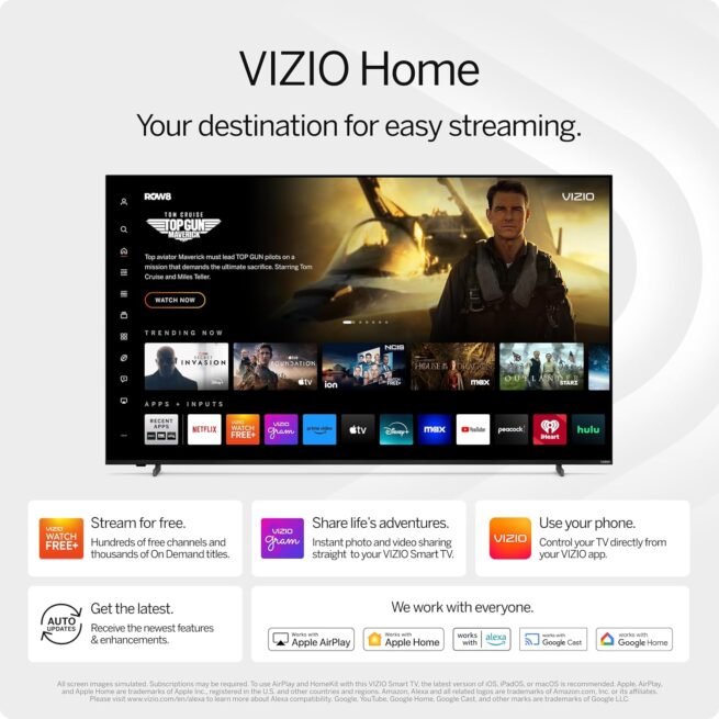 VIZIO Smart TV Full HD 1080p de 32 polegadas com DTS Virtual: X, compatibilidade Alexa, Google Cast integrado, compatível com fone de ouvido Bluetooth, (VFD32M-08 novo)