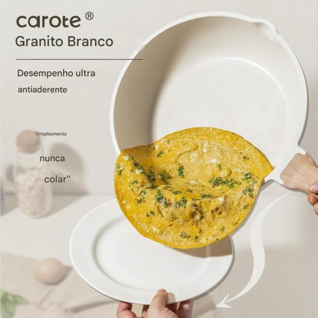CAROTE Conjunto de 21 panelas e frigideiras, conjuntos de panelas antiaderentes, conjunto de panelas antiaderentes de indução de granito branco com frigideiras e panelas (PFOS, livre de PFOA)