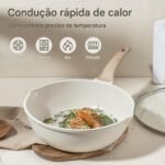 CAROTE Conjunto de 21 panelas e frigideiras, conjuntos de panelas antiaderentes, conjunto de panelas antiaderentes de indução de granito branco com frigideiras e panelas (PFOS, livre de PFOA)