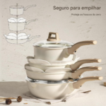 CAROTE Conjunto de 21 panelas e frigideiras, conjuntos de panelas antiaderentes, conjunto de panelas antiaderentes de indução de granito branco com frigideiras e panelas (PFOS, livre de PFOA)