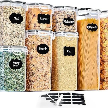GoMaihe Barcos de cozinha, conjunto de 8 peças de recipiente de garrafões, cozinha, armazenamento de plástico de alimentos selados com tampa, usado para armazenar cereais, massas, arroz, farinha, etc
