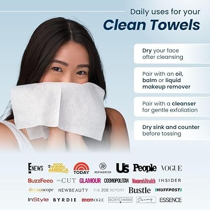 Clean Skin Club Clean Towels XL™, toalha de rosto 100% de base biológica USDA, toalha de rosto descartável, aceito pela associação de eczema, lenços secos removedores de maquiagem, ultramacios, 300.
